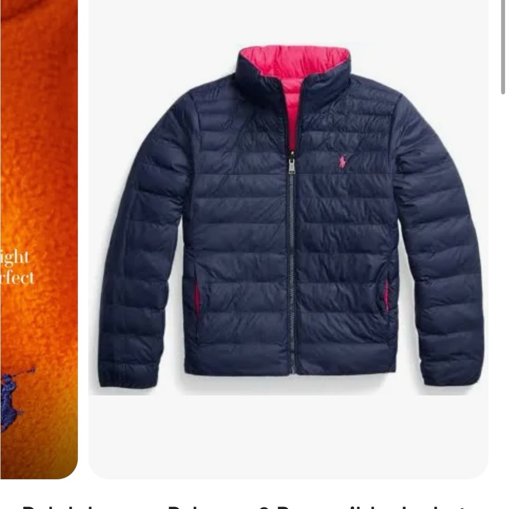 Ralph Lauren Polo Bright Pink and Navy Reversible Puffer Jacket - Picture 2 of 7